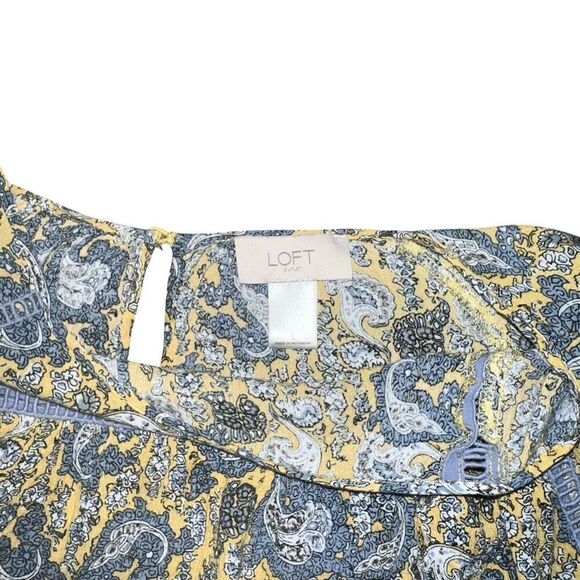 LOFT Blue & Yellow Paisley Short Sleeve Blouse Size L - Picture 3 of 6